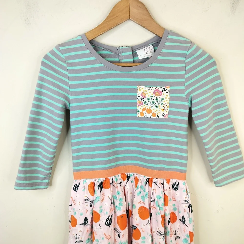 Matilda Jane Joanna Gaines Dress 12 Girls Fresh Squeezed Oranges Striped Floral